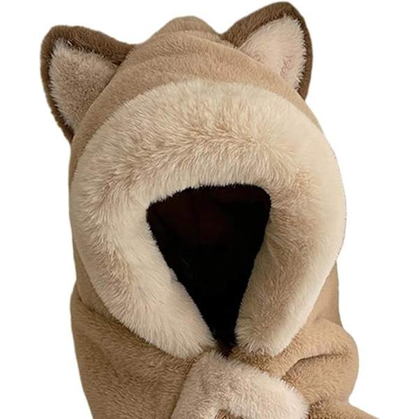 Plush Hettegenser-Hatt Kostymehatter, Dyr Hatt Vinterhatt Halsduksett khaki
