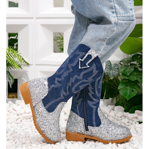 Tyttöjen Cowboy-saappaat Unisex-Lapsi Keski-Vasikka Glitter Toddler Cowboy-saapas silver 30