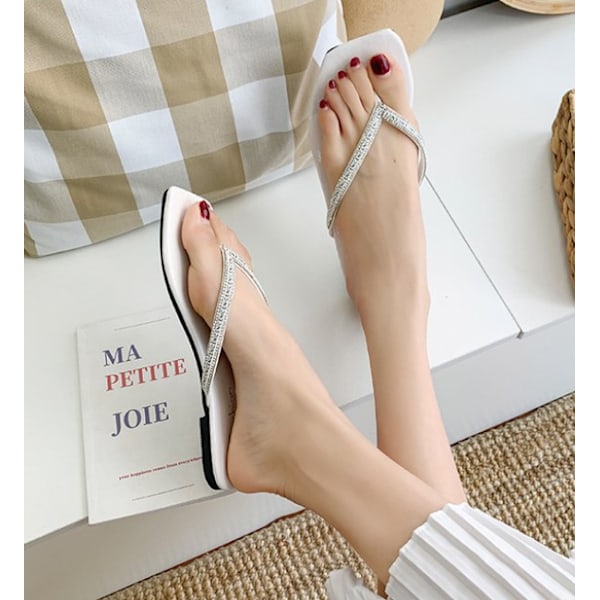 Dammode Rhinestone Design Slides Sandaler white 36