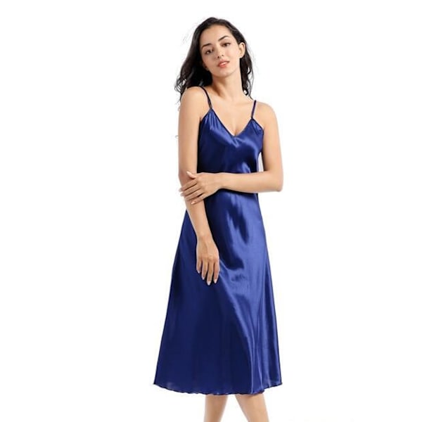 Satin Nattlinne Silke Nattlinnen för Kvinnor V-hals blue M