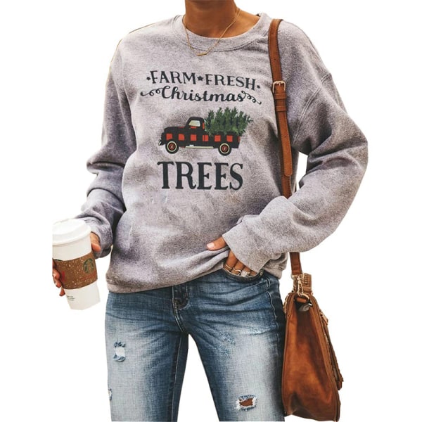 Dam jultröjor i fleecetröjor Långärmade fuzzy sweatshirts Gray#6 M