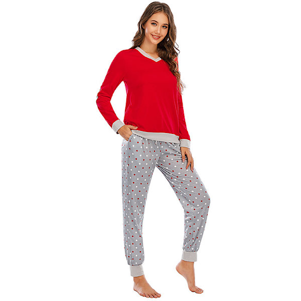 Naisten pitkähihainen pyjamasetti, painettu yöasu, pehmeä pjs, olohuoneen asut red XL
