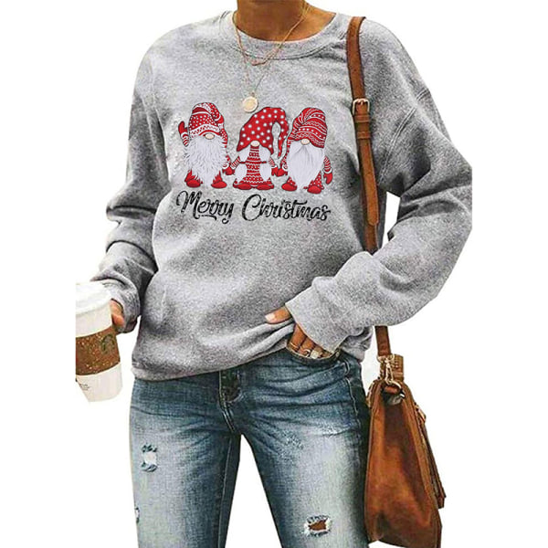 Dam jultröjor i fleecetröjor Långärmade fuzzy sweatshirts Gray#2 S