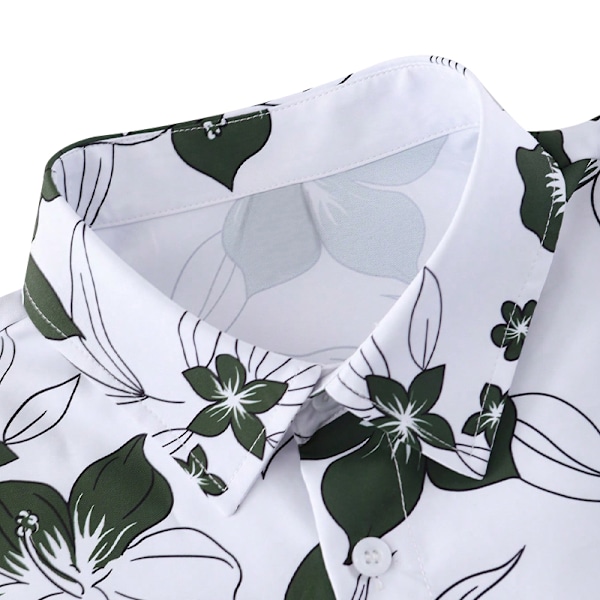 Herr 2-delars outfit blommig tropisk tryck knapp ner skjorta set green M