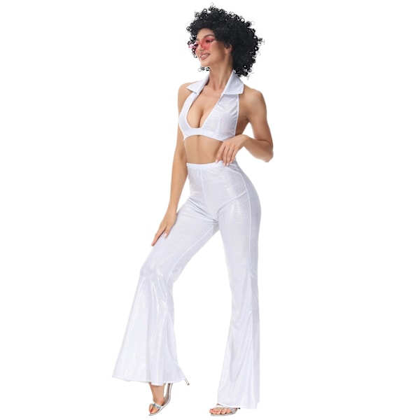 Vintage Festtøj 70'er 80'er Hippie Kostumer Cosplay Jumpsuit Karnevalskostume white XL