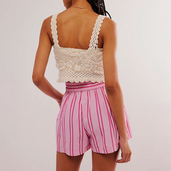 Randiga Boxer Shorts för Kvinnor, Elastisk Hög Midja, Pyjamasbyxor, Y2K Shorts, Nattkläder Pink M