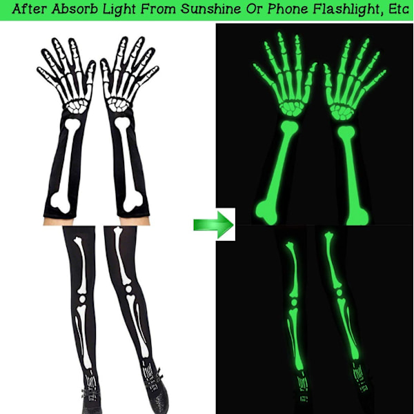 Halloween-Hodeskaller Hansker Strømper For Fest Cosplay Kostyme Gløder I Mørket Night glow socks+gloves