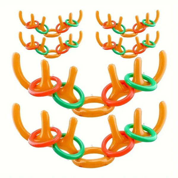 Uppblåsbart hornkragespel med 4 uppblåsbara ringar dekorerade hjorthuvudhalsbandleksaker