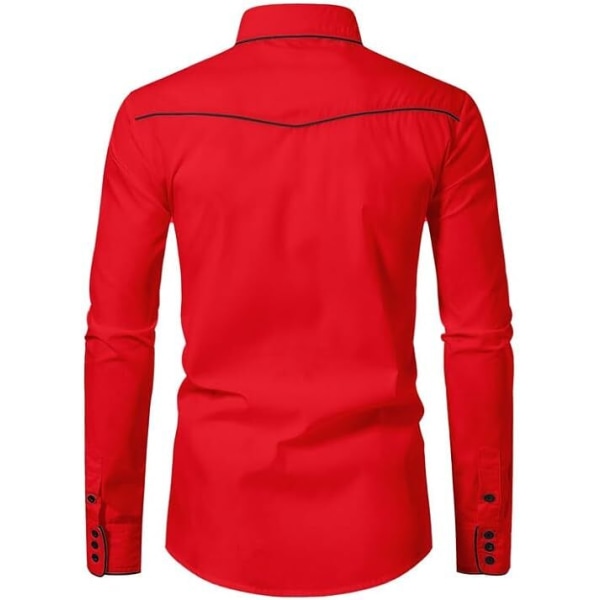 Herrar Casual Knapp-Ner Långärmad Broderade Skjortor Red 1 XL