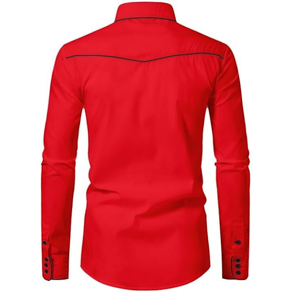 Høytidelige Skjorter for Menn med Knapper, Lange Ermer og Broderi Red 1 M