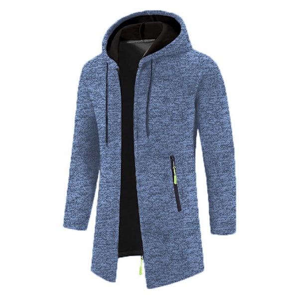 Herrar Stickad Tröja Snygg Medellång Huva Dragkedja Cardigan blue M