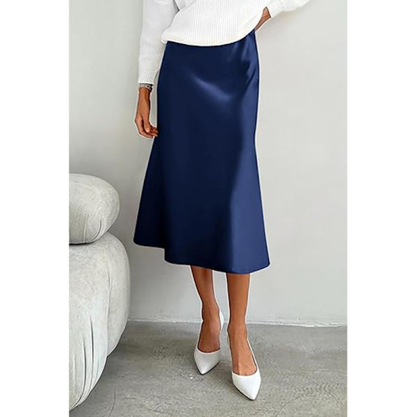 Sommerhøjtaljede Ruffle A-Line Silkeskørt til Kvinder Navy Blue L