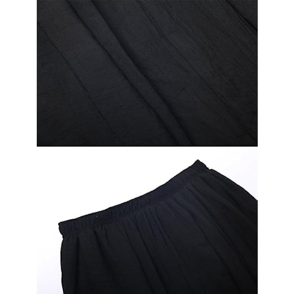 Dam- och flickelastisk midja lång flytande bohemisk bomullscasual maxikjol black 95CM