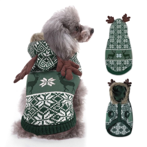 Julhundtröja Ugly jultröja Rensnöflingamönster för kallt väder Green L