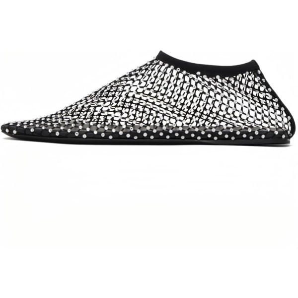 Mesh Flats Rhinestone Korta Sandaler Sexig Platt Cutout Glittrande Casual Bröllopsklänning Flats Black 36