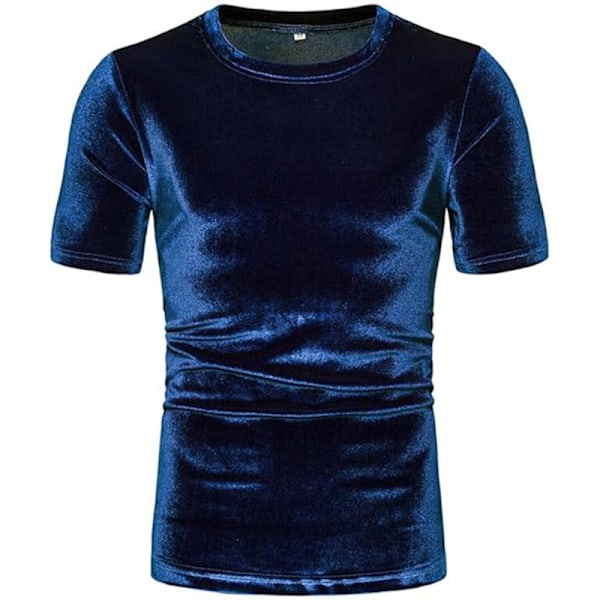 Miesten 2-osainen 80- ja 90-luvun samettitrenssipuvut, rento lyhythihainen samettipuserosetti Navy Blue L