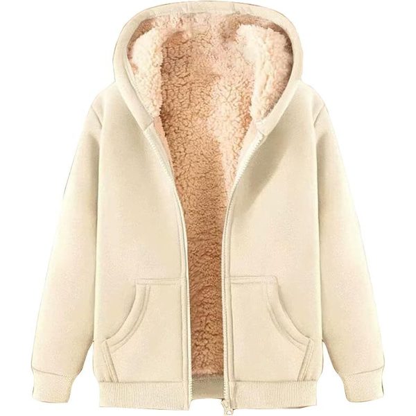 Vinterjacka Dam Fleecejacka med Huva beige L