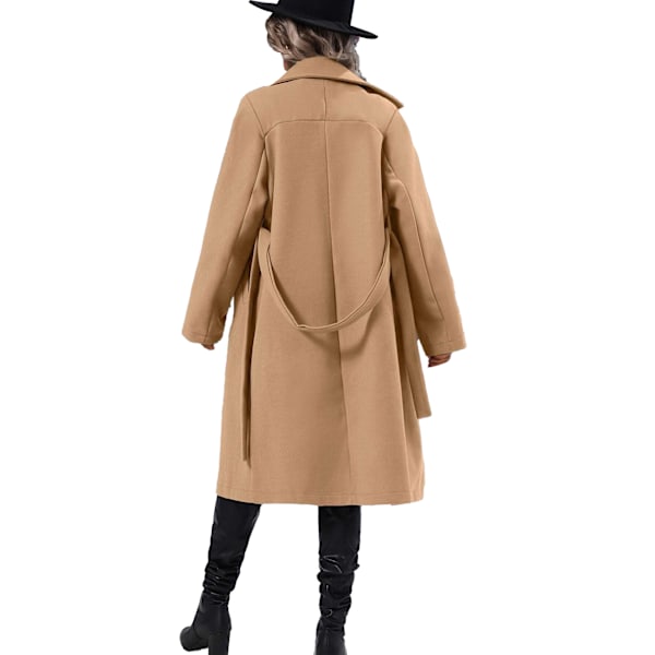 Kvinnors Lång Ull Peacoat Med Hakad Krage Dubbelknäppt Trenchcoat khaki XL