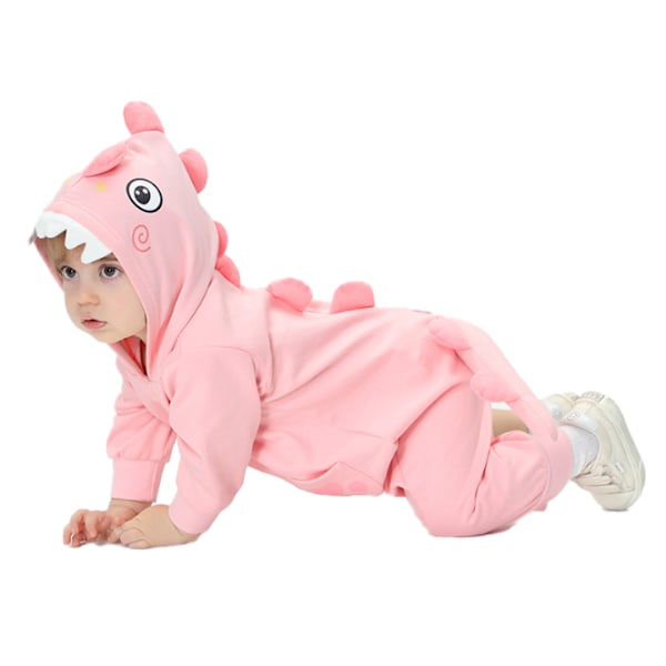 Baby Dinosaur Zip-Up Jumpsuit, Unisex Spedbarn Romper Pink 66