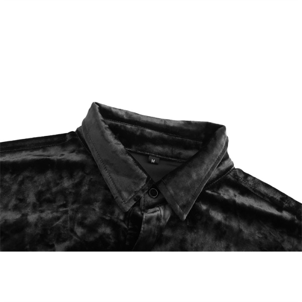 Klänningskjortor för män Sammet långärmade skjortor BLACK S