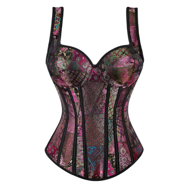 Halter-korsett i jacquardvev, gotisk punk-bustier, formende undertøy PUrple 7XL