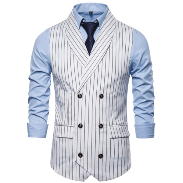 Mænds Vest Stribet Plaid Suit Vest Mænd Casual Dobbeltbrystet Gilet white XL