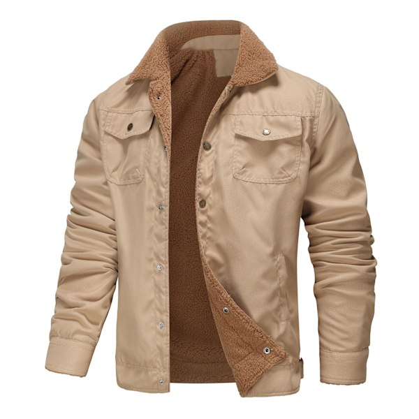 Mænds Vinterjakke Varmt Fleeceforet Frakke Light Khaki 4XL