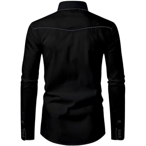 Herr Casual Button Down långärmade broderade skjortor Black 2 L