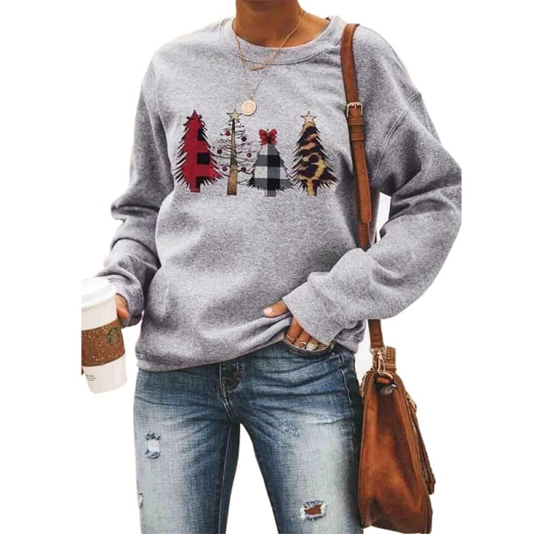 Dam jultröjor i fleecetröjor Långärmade fuzzy sweatshirts Gray#8 XL