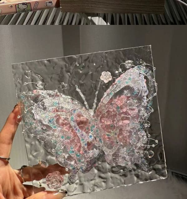 Handgjord DIY 3D Akryl Vattenvågsfjäril Glasmålning Nattlampa, Glaskonst