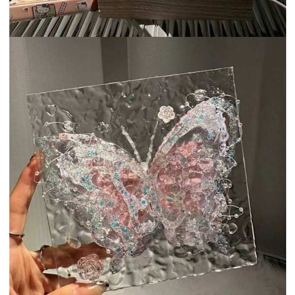 Håndlavet DIY 3D Akryl Vandbølge Butterfly Glasmosaik Natlys, Glaskunst