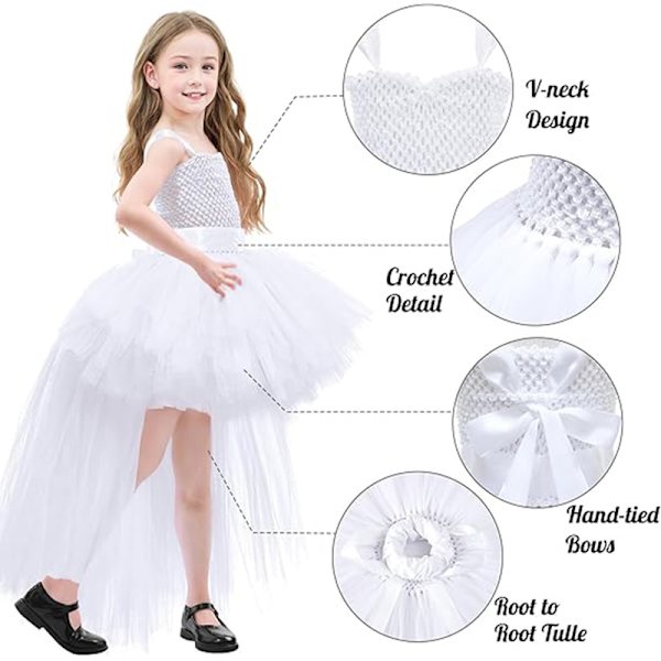 Tutu-klänning för flickor Tulle-klänning Festklänning för högtider white 6T