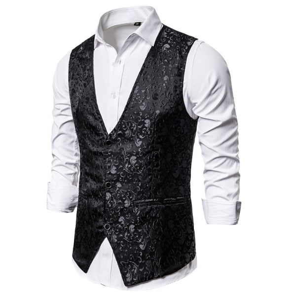 Herre Paisley Dress Suit Vest Blomster Victorian Smokingjakke Vest black XL