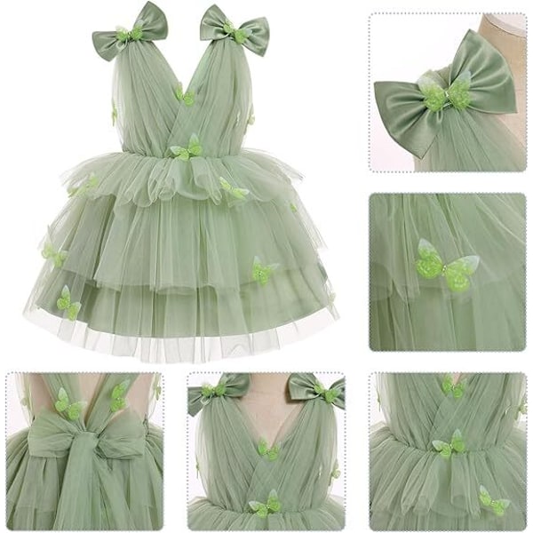 Småpige Sommerfugl Fødselsdagskjole, Bryllup Fest Tutu Kjole green 80cm