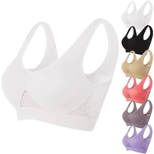 Hengittävä Cool Liftup Air Bra, Mukava Mesh-Urheilurintaliivi Naisille White 2XL