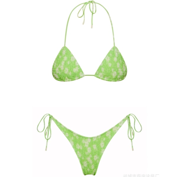 Dametøj Trekant Bikini Badedragt Bind Smocked Ruched Todelt Badetøj Sæt green L