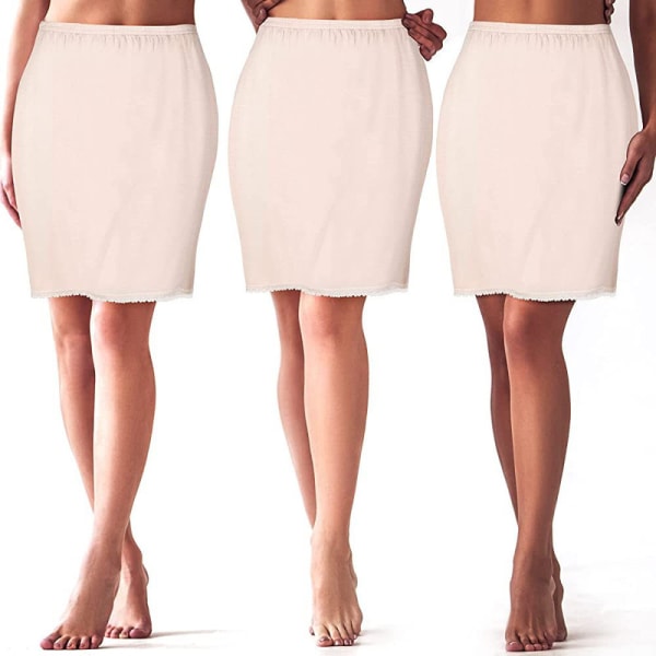 Dam innerhalva underkjol, anti-cling underskirt spets trim över knäet halva underkjol kjol Khaki(50cm) S
