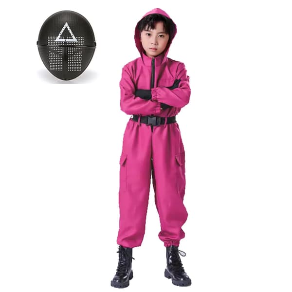 Squid Game 2 Barn Vakt Jumpsuit Med Mask Clothes+triangular mask 140