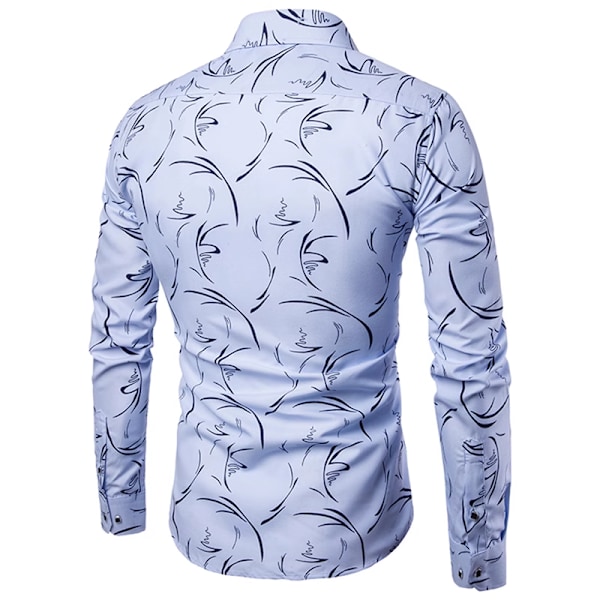 Modeherrskjorta Casual Blommig Bomulls Skjorta för Män Light Blue 2XL