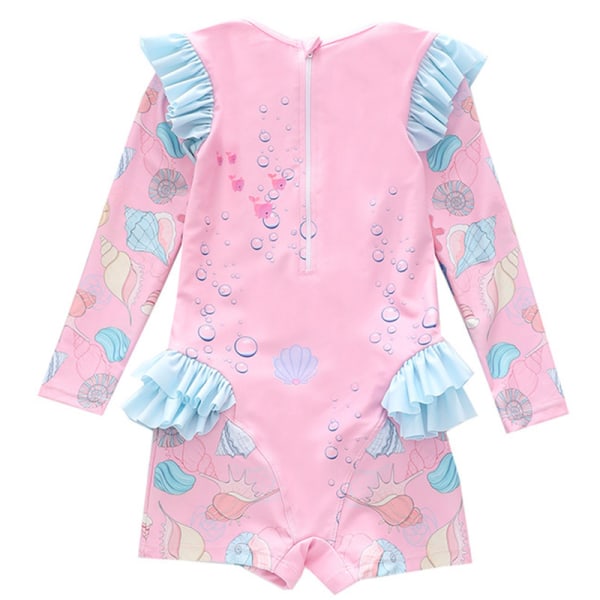 Flickor Mermaid Volang Långärmad En Delig Baddräkt Med UV-skydd Solskydd Color 3 2XL