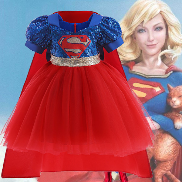 Superhero Prinsessamekko Tytöille, Cosplay Tullemekko, Pörröinen Hääri 90cm