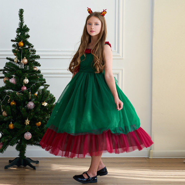Tjejer Prinsessan Julklänning Fest Tutu Tyllklänningar Green 160cm