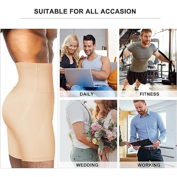 Män Shapewear Shorts med Magkontroll Hög Midja Slankare Kroppsshaper beige M