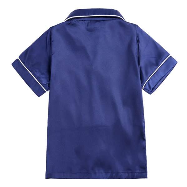 Pyjamas Set för Kid Button-up Silk Pyjamas Sovkläder Set Navy Blue 120cm