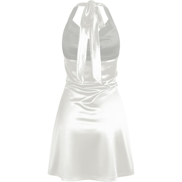 Kvindes Halterneck Satin Mini Kjole Sexy Silke Kjole white S