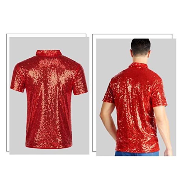 Miesten Kiiltävät Sekvenssit Lyhythihainen Käännetty Helmi Polo T-paita Red XL