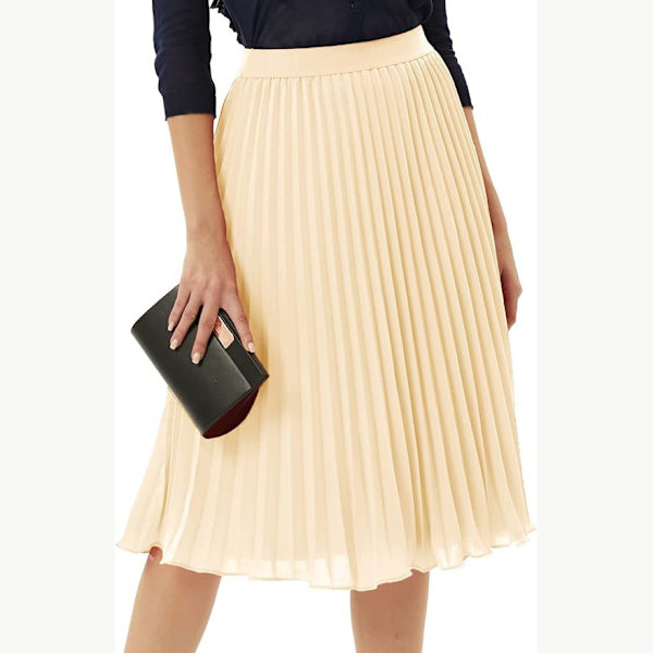 Dame Mid Skjørt Høy Elastisk Midje Lang Swing Skjørt beige M