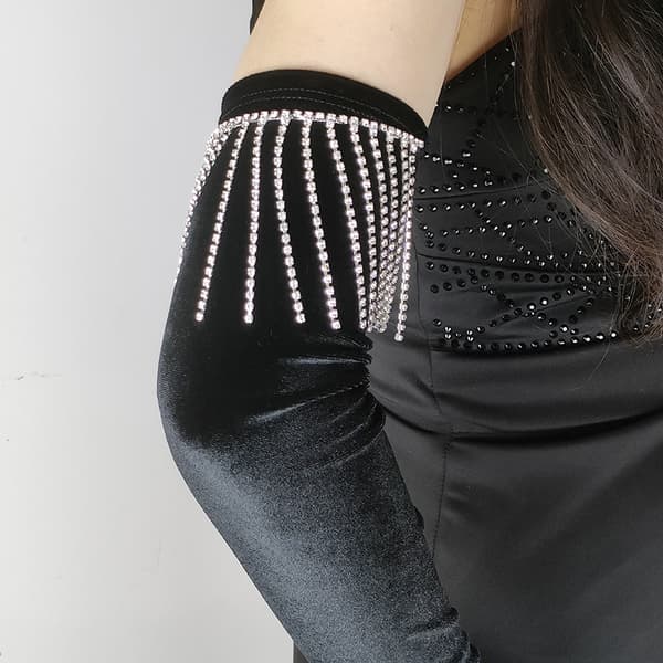 Partyhandskar 20-tal Flapper Gatsby-accessoarer Sammet black