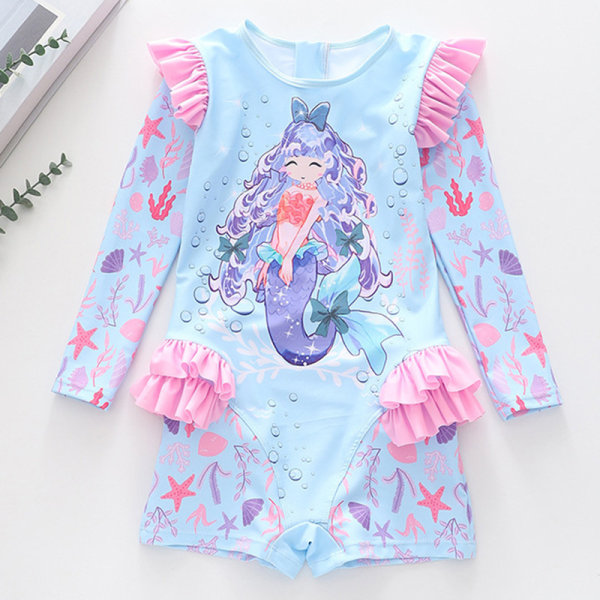 Tyttöjen pitkähihainen merenneito-uimipuku röyhelöillä ja UV-suojalla Color 1 2XL