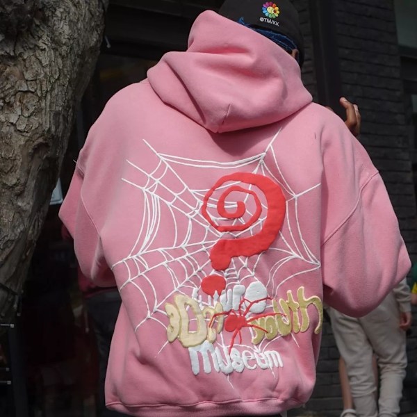 Miesten Y2K Hämähäkkikuvioinen Vintage-Hupullinen Paita pink L